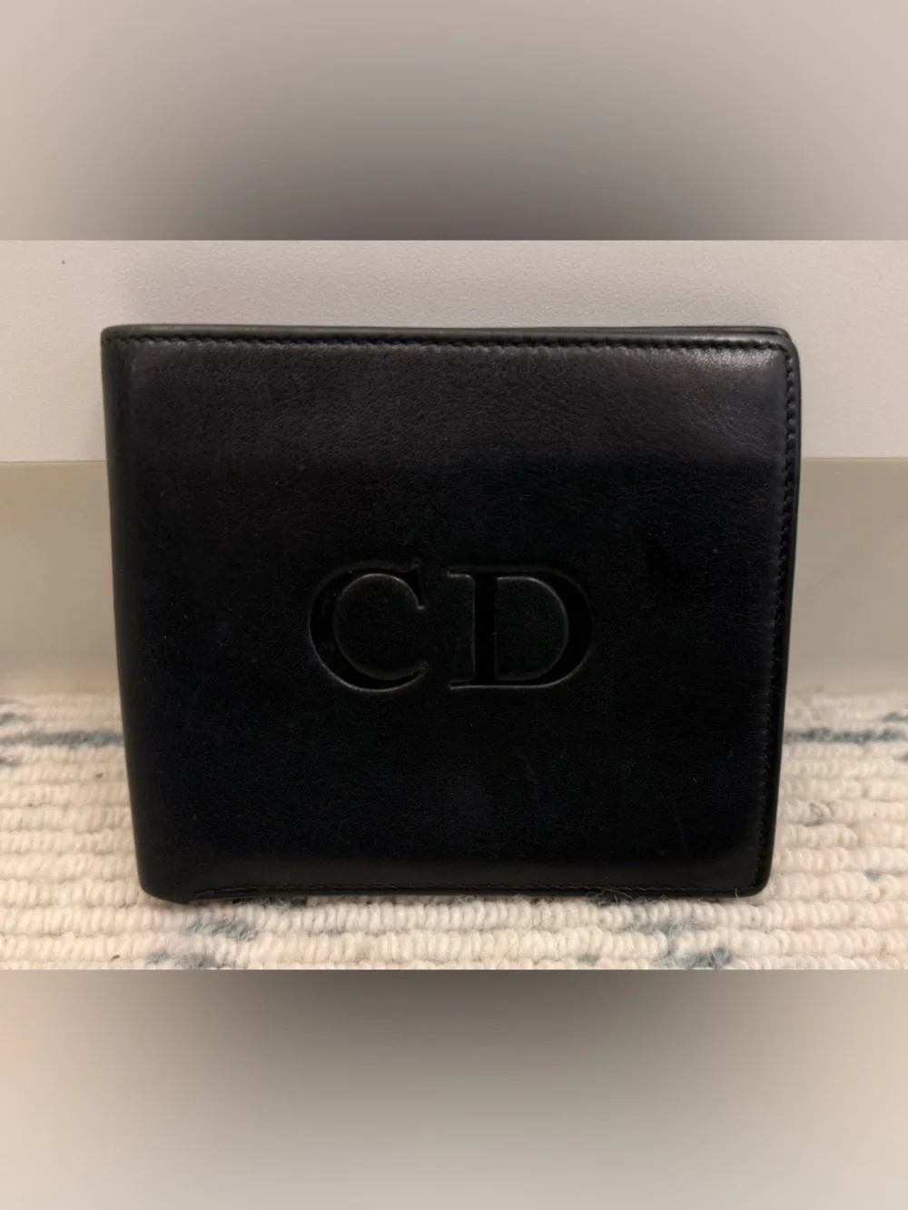 DIOR Vintage Rare Unisex Black Leather CD Logo Icon Bifold Wallet W/ Red Inside